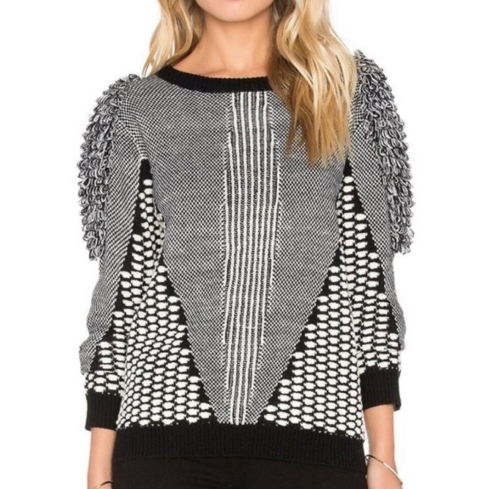 Tularosa Black and White Puff Sleeve Knit Sweater size s